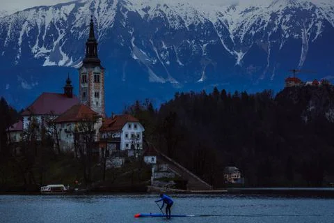 Cloudy Day in Lake Bled Foto stock