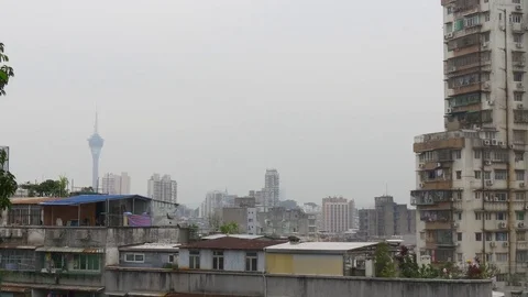 Cloudy day macau city rooftop living block tower panorama 4k china Stock Footage