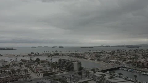 Cloudy day in Marina. Boat dock. aerial Stock Footage 188978232