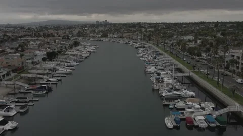 Cloudy day in Marina. Boat dock. aerial Stock Footage 188978357