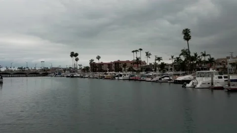 Cloudy day in Marina. Boat dock. aerial Stock Footage 189029904