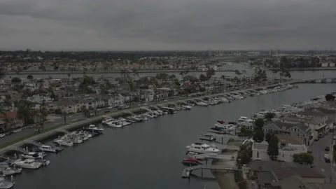 Cloudy day in Marina. Boat dock. aerial Stock Footage 189096733
