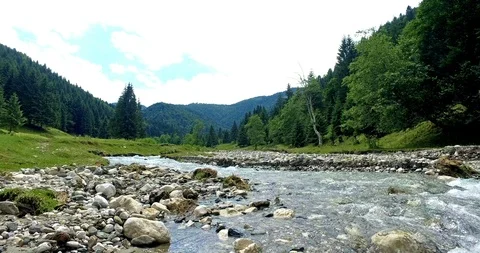 Cloudy day in mountains river flowing Stock-Footage 102031466