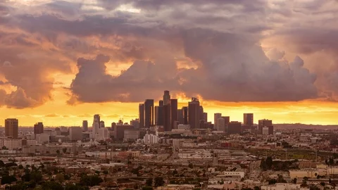 Cloudy day to night transition time lapse downtown Los Angeles Stock Footage 101276132
