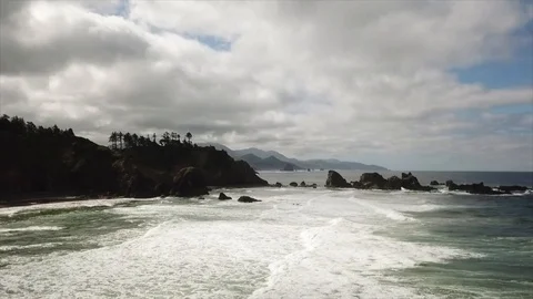 Cloudy day oregon coastline Stock Footage 90456767