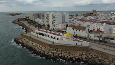 Cloudy Day over Cadiz Coast: 4K Drone Footage, Spain Stock Footage 246597894