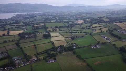 A Cloudy Day over the fields to Warrenpoint Stock Footage 244051356