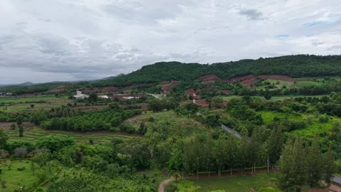 Cloudy Day Over Remote Forest and Fields – Drone Aerial Shot Stock Footage 310513624