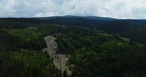 Cloudy Day Over Vitosha Mountain Evergreen Forests Stone Rivers Landscape Aerial Stock Footage 300446905