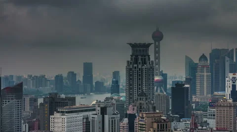 Cloudy day panoramic 4k time lapse from shanghai roof top Stock Footage 46556457