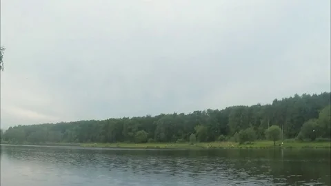 Cloudy day in park on the shore of the pond timelapse 스톡 동영상 79809196