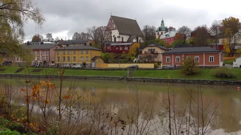 Cloudy day on the Porvoonjoki River on an October day. Porvoo, Finland Video stock 233665025