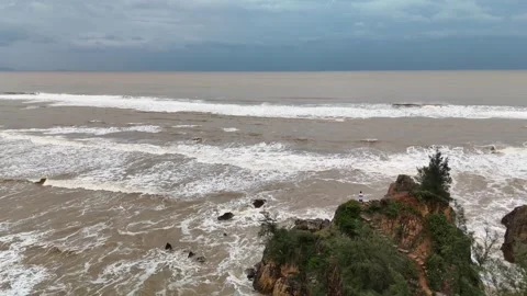 Cloudy day at Quang Binh beach, Vietnam Stock Footage 313664566