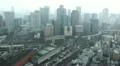 Cloudy Day Railroad Tracks Freight Train Cars Traffic Aerial View Osaka Skyline HD Footage