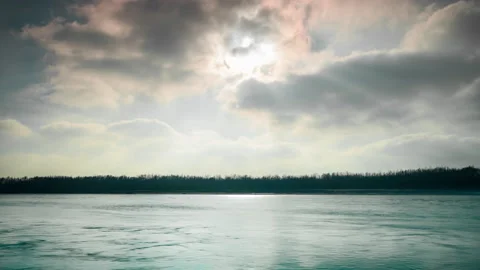 A cloudy day by the river, there is a lot of pollution in the air. Stock Footage 87288268