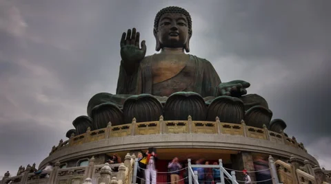 Cloudy day sky giant buddha statue 4k time lapse from hong kong city Stock Footage 46548893