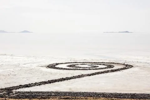 Cloudy day at the Spiral Jetty in Northern Utah Stock Photos
