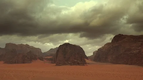 Cloudy day time lapse in Wadi Rum desert Stock Footage 83446930