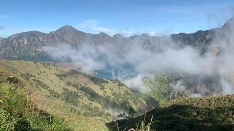 Cloudy Day Time At Mount Rinjani Volcano On Lombok Indonesia Stock Footage 271323574