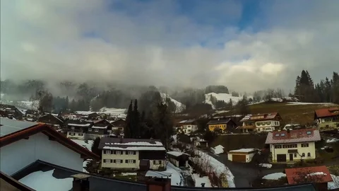 Cloudy day in a village in the mountains Stock Footage 104828552