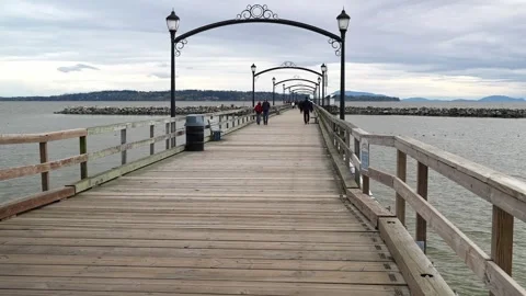 Cloudy Day at White Rock Beach Pier, BC, Canada - April 7, 2024 Stock Footage 271382227