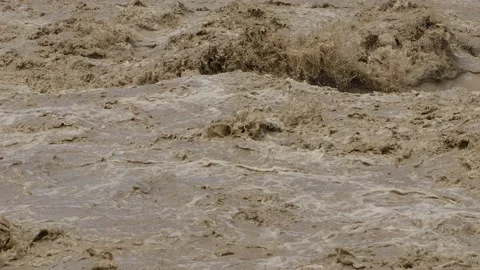 Cloudy Dirty Water Flowing In The river Beas Of Bhuntar City  Kullu INDIA. Stock Footage 201089661