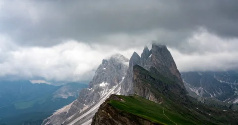 Cloudy Dolomites peaks time lapse video Stock Footage 146933876