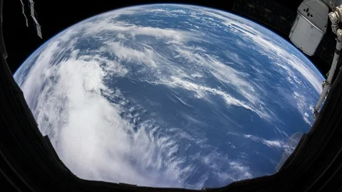 Cloudy earth viewed from orbiting ISS. Stock Footage 96361486