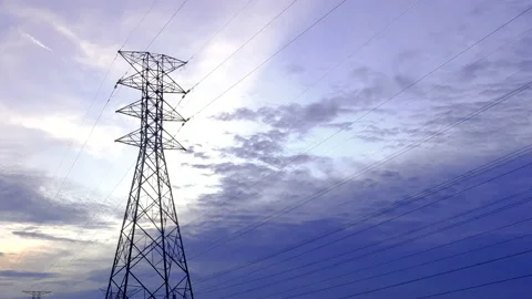 Cloudy Electric Tower Transmission Panning Stock Footage 208807047