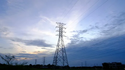 Cloudy Electric Transmission Tower No Motion Stock-Footage 208807058