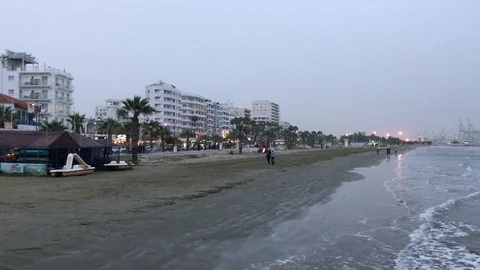 Cloudy Evening at Finikoudes in Laranaca Stock Footage 89732849