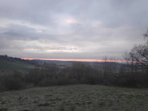 Cloudy Field at Dusk 写真素材