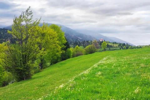 Cloudy green mountain landscape in spring Stock Photos