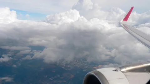 Cloudy horizon, view from the porthole Video stock 299830702