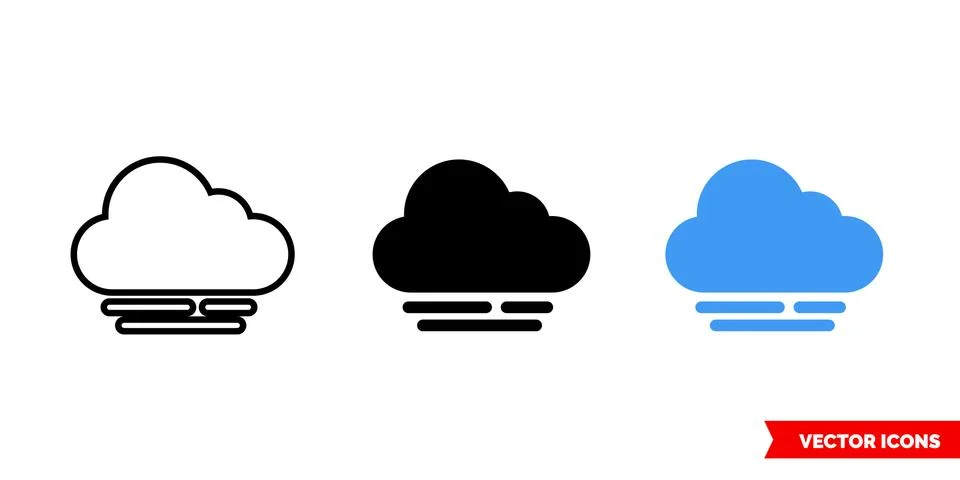 Cloudy icon of 3 types. Isolated vector sign symbol. Stock Illustration