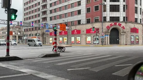 Cloudy intersection buildings in Shanghai under lockdown Stock Footage 197112771