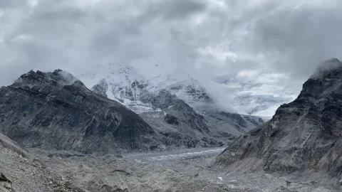 Cloudy Kanchenjunga Base Camp and Glaciers, Nepal Himalayas Stock Footage 336877990