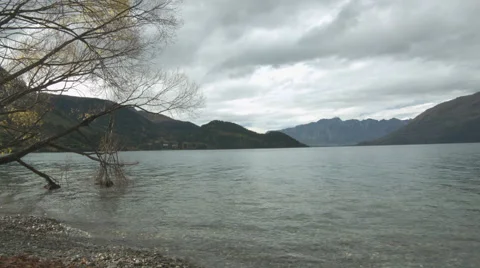 Cloudy Lake Pan Stock Footage 64231671