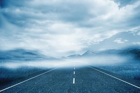 Cloudy landscape background with street Stock Illustration