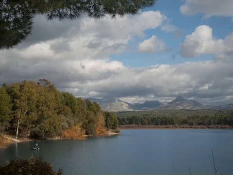 Cloudy landscape on a lake Stock Footage 102401752