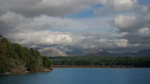Cloudy landscape on a lake Stock Footage 102401798
