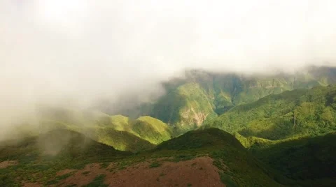 Cloudy landscape with Madeira's peaks from drone, Portugal Stock Footage 68446794