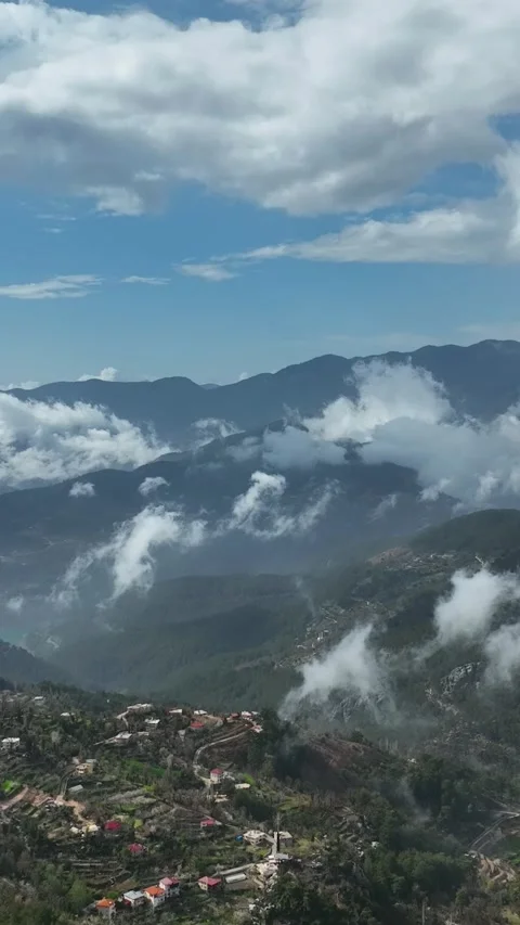 Cloudy landscape in the mountains aerial view 4 K Stock Footage 222316543