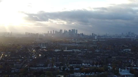 Cloudy London Skyline Drone Video stock 256047704