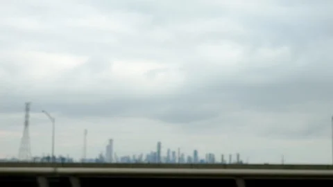 Cloudy Lower Thirds NYC Skyline Views from NJ I-95 Highway Video stock 127729322