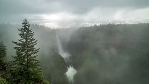 Cloudy Lush Waterfall Timelapse 4k Stock Footage 133486446