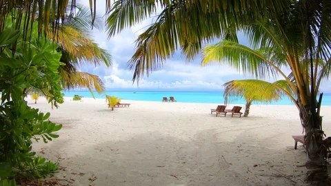 Cloudy Maldives, Walk to the Ocean Stock Footage 96413101
