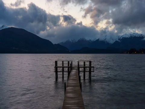 Cloudy moment at Jetty By The Lake, Te Anau, Southland, New Zealand Video stock 71944274