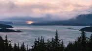 Cloudy Morning Aerial Sunrise Alaska Chilkat Inlet Lateral Stock Footage