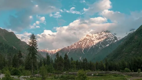 A cloudy morning in the mountain valley Stock Footage 136581890